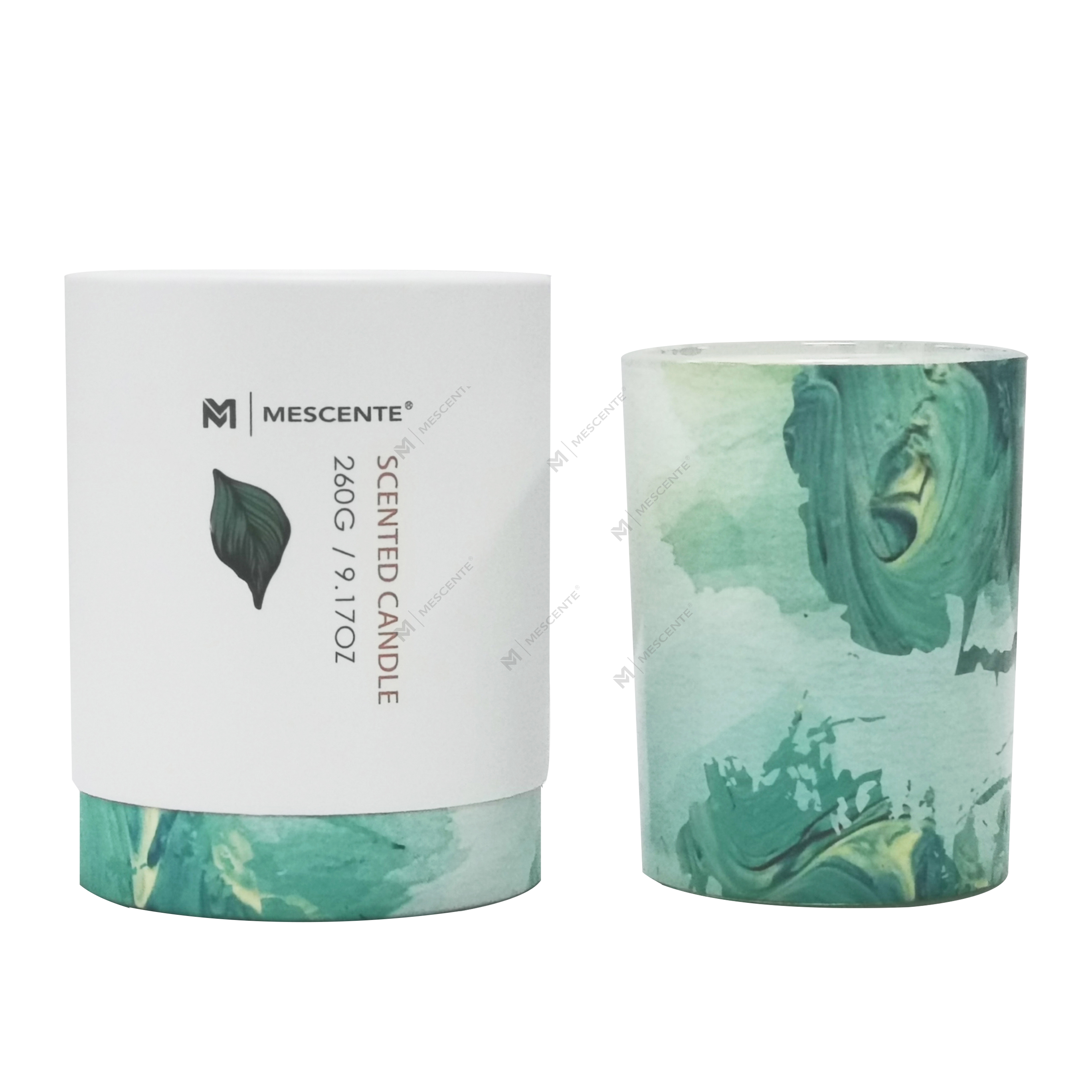 M & Scent оптовая продажа под частной торговой маркой, зеленая стеклянная банка, пальмовая свеча, духовные свечи