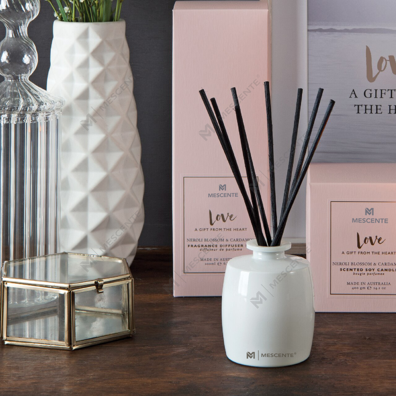 M&Scent Большая стеклянная бутылка Home Essentials Арома-диффузор Подарочный набор с палочками из ротанга