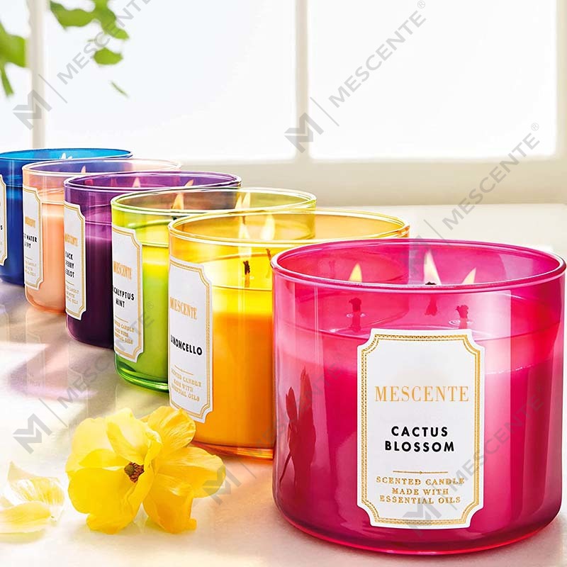 M & Scent Hand Made 3 Wick Натуральный жасмин Ароматизированная соевая восковая свеча в подарок, хрустальные свечи для ароматерапии под частной маркой